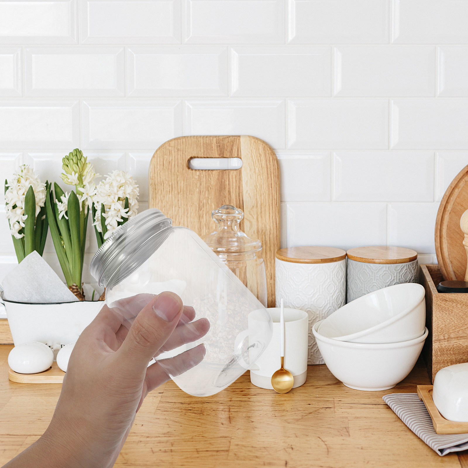 Food Storage Lid - Juego de 4 Frascos de Plástico
