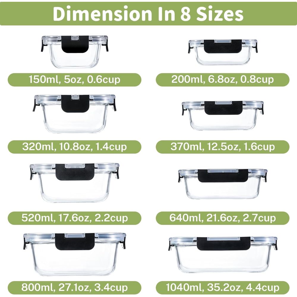 Juego de 8 Recipientes de Vidr - Food Storage Set Glass reseña y precio